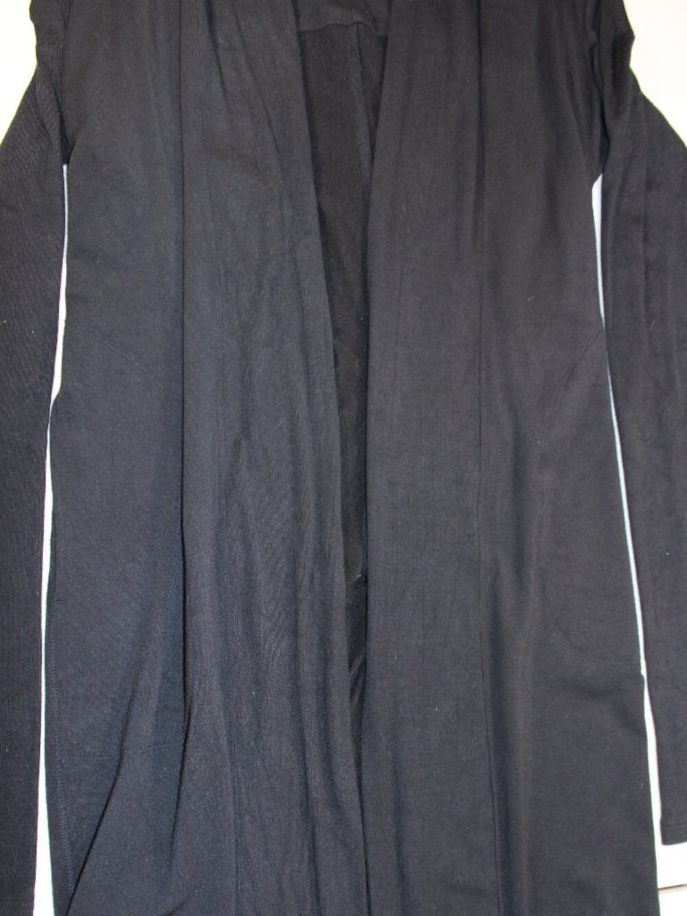 Athleta Women's Black Open Front Longline Draped Cardigan with Pockets - Picture 6 of 14
